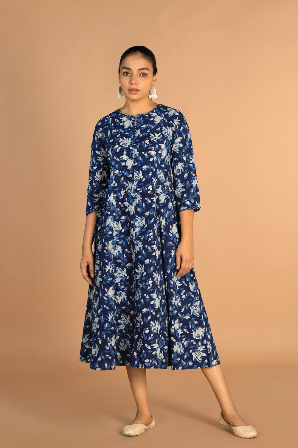 Indigo Bagru panelled dress