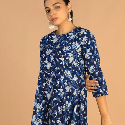 Indigo Bagru panelled dress