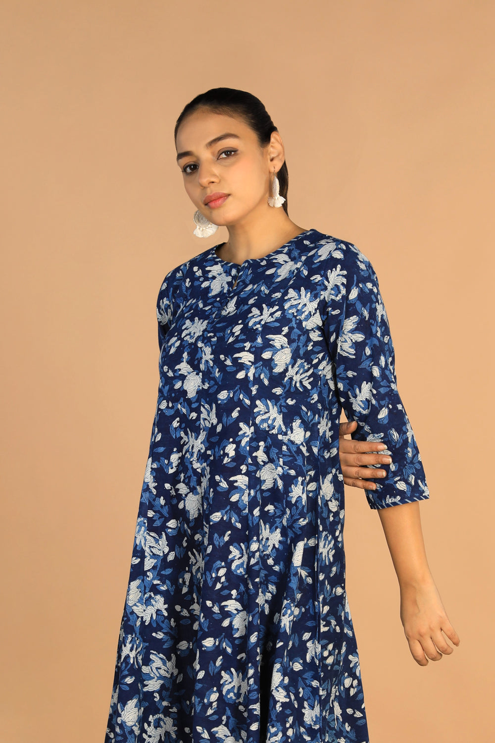Indigo Bagru panelled dress