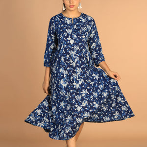 Indigo Bagru panelled dress