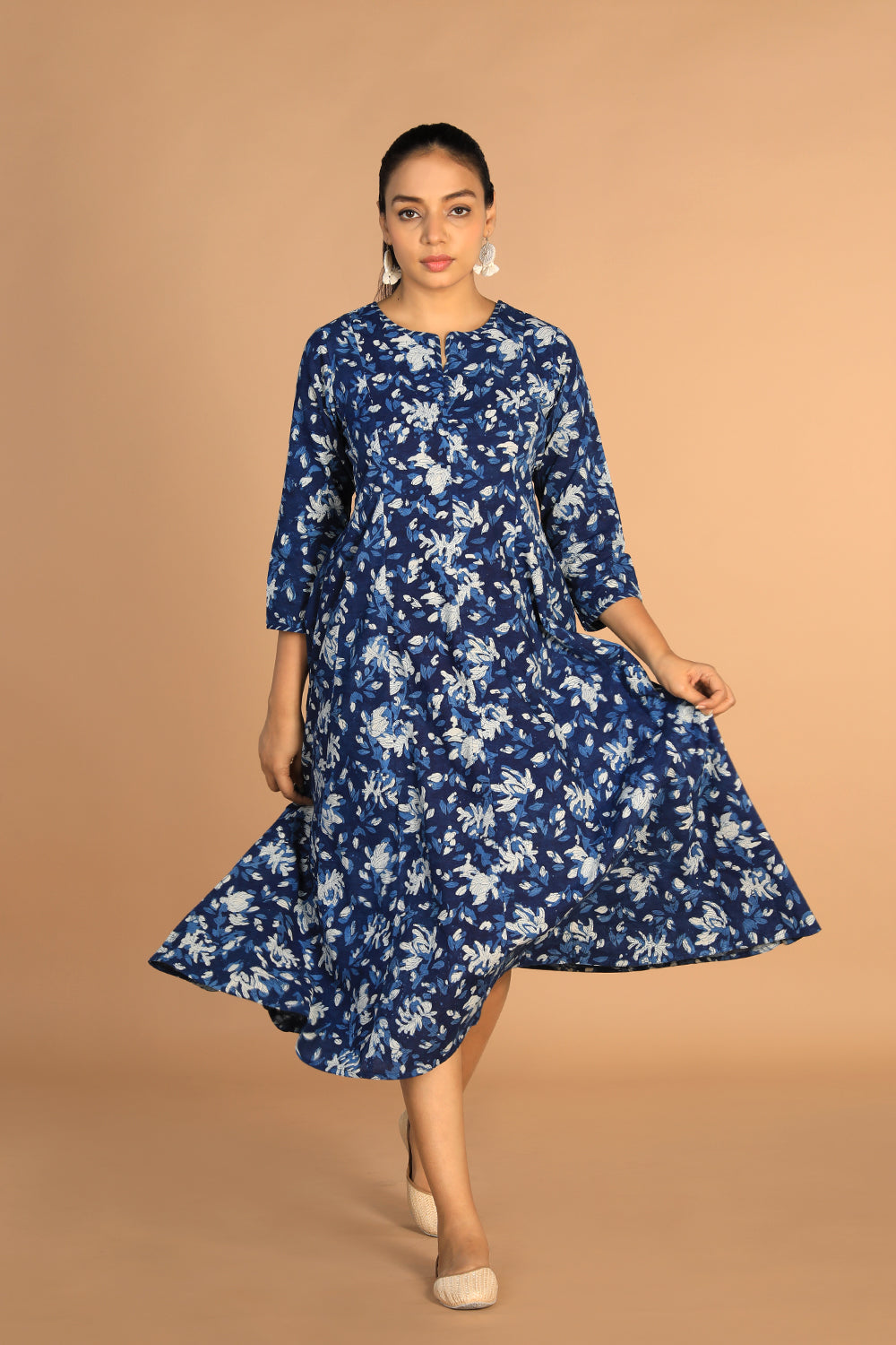 Indigo Bagru panelled dress