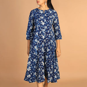 Indigo Bagru panelled dress