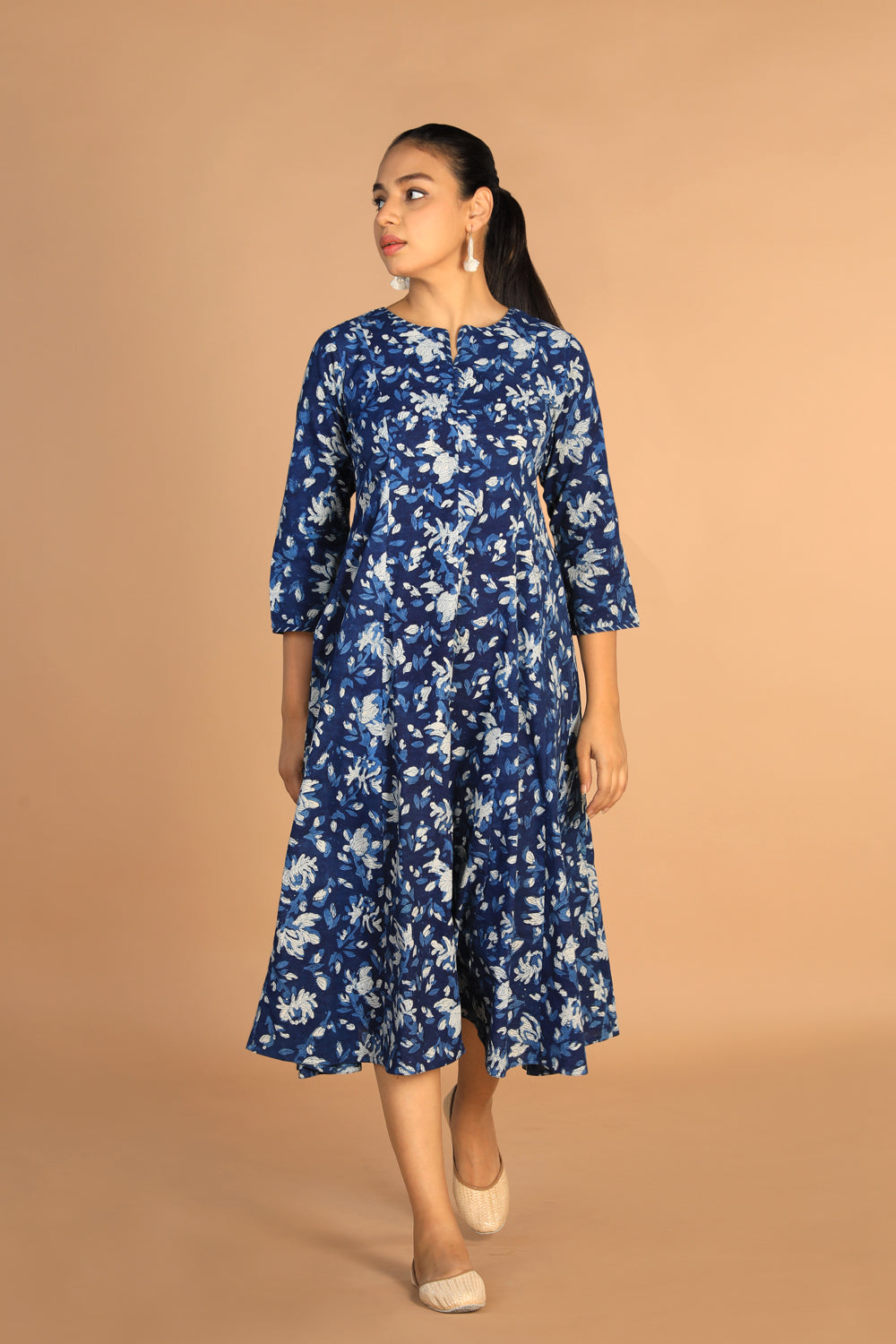 Indigo Bagru panelled dress