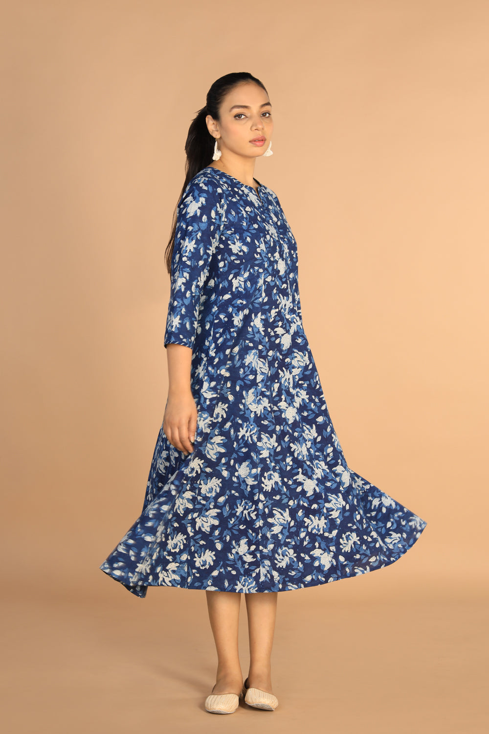 Indigo Bagru panelled dress