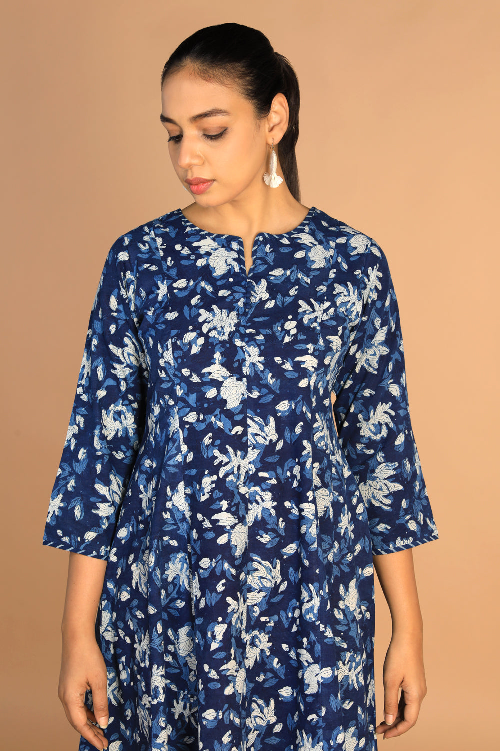 Indigo Bagru panelled dress