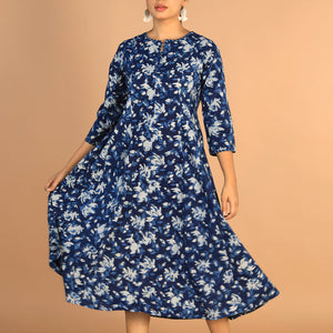 Indigo Bagru panelled dress