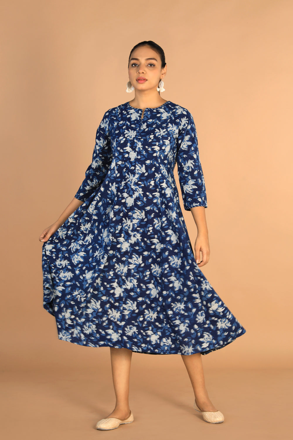 Indigo Bagru panelled dress