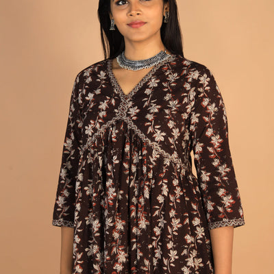 Deep bark brown Cotton Bagru dress