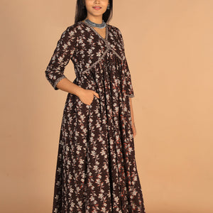Deep bark brown Cotton Bagru dress