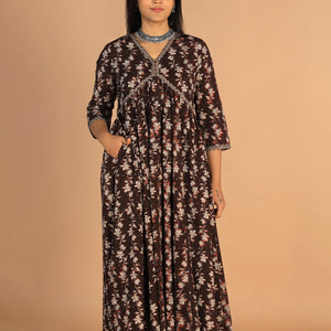 Deep bark brown Cotton Bagru dress
