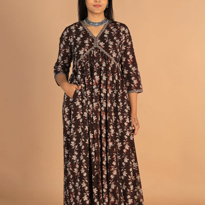 Deep bark brown Cotton Bagru dress