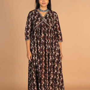 Deep bark brown Cotton Bagru dress