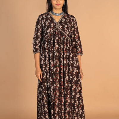 Deep bark brown Cotton Bagru dress