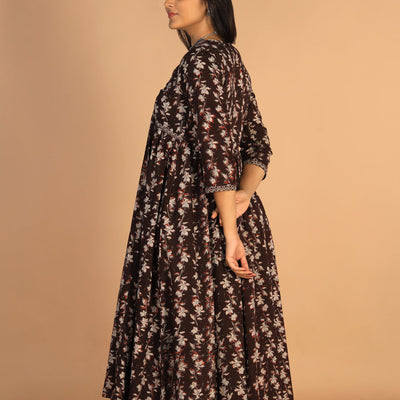 Deep bark brown Cotton Bagru dress