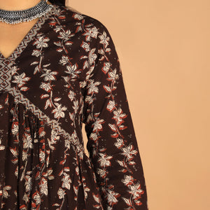 Deep bark brown Cotton Bagru dress