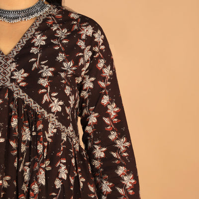 Deep bark brown Cotton Bagru dress