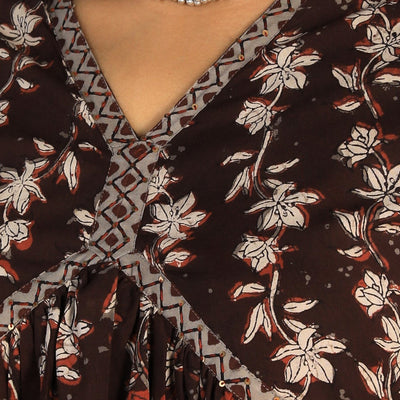 Deep bark brown Cotton Bagru dress