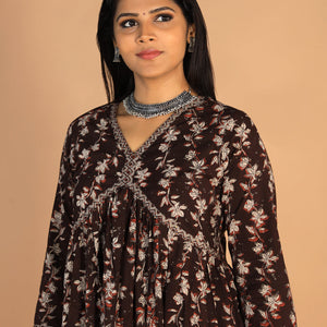 Deep bark brown Cotton Bagru dress