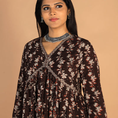 Deep bark brown Cotton Bagru dress