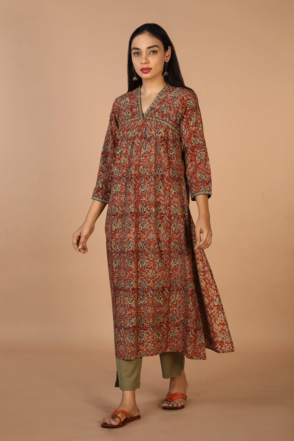 Embroidered cotton kalamkari kurti