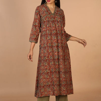 Embroidered cotton kalamkari kurti