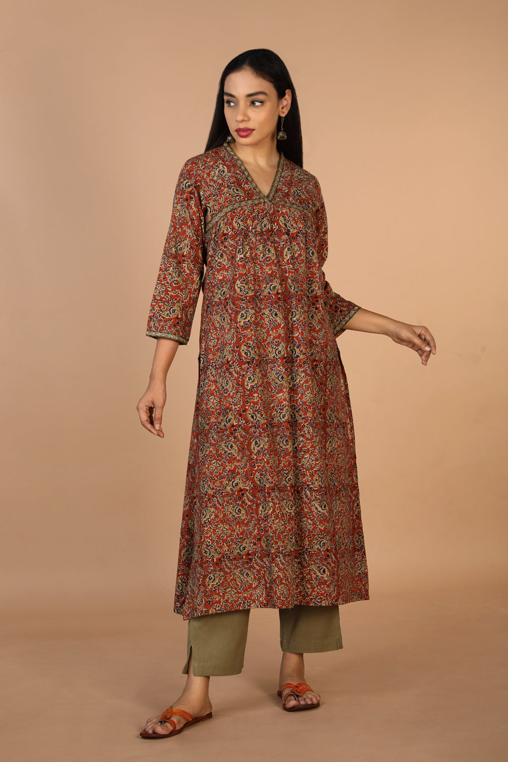Embroidered cotton kalamkari kurti