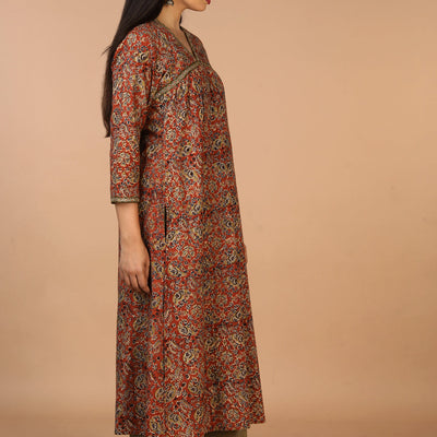 Embroidered cotton kalamkari kurti
