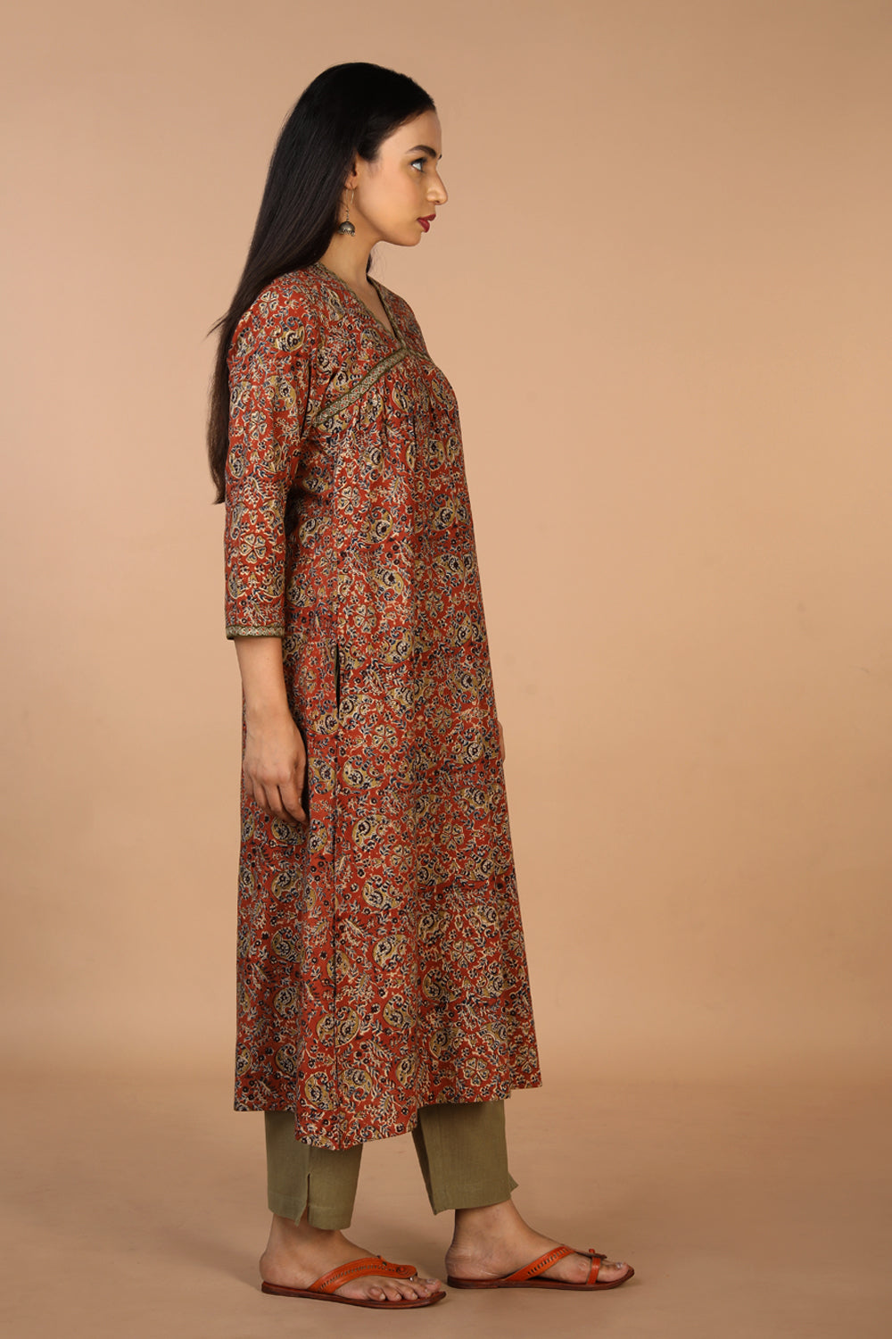Embroidered cotton kalamkari kurti
