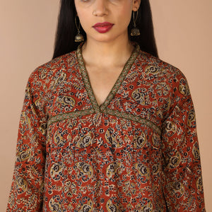 Embroidered cotton kalamkari kurti