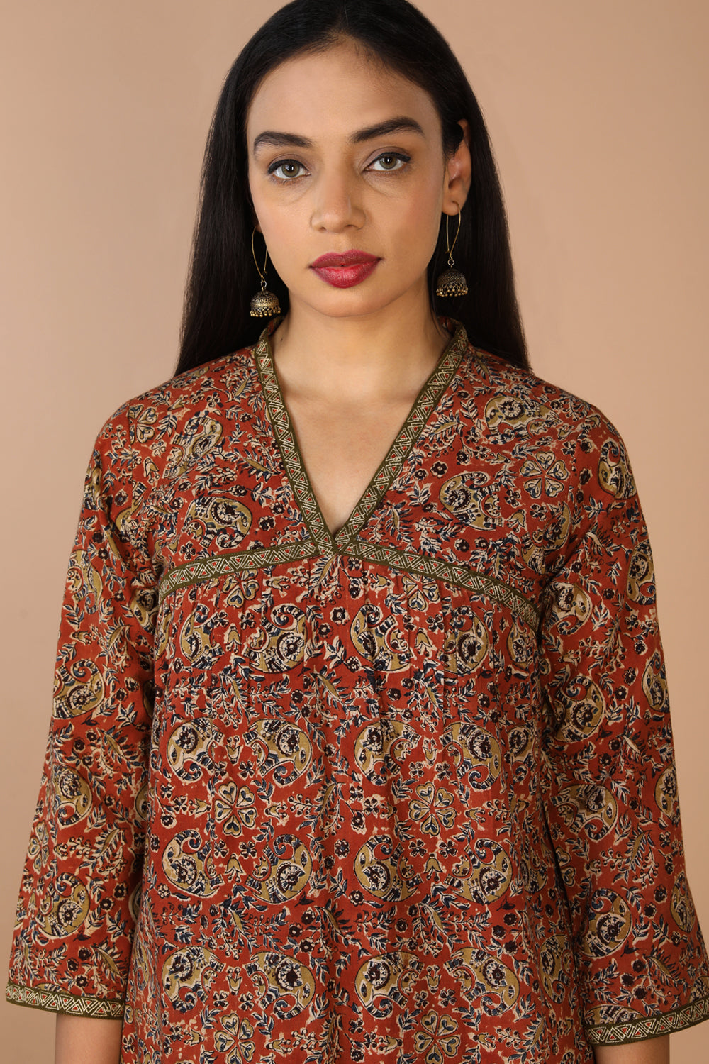 Embroidered cotton kalamkari kurti
