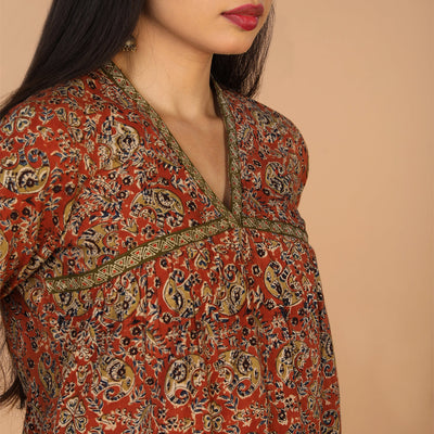 Embroidered cotton kalamkari kurti