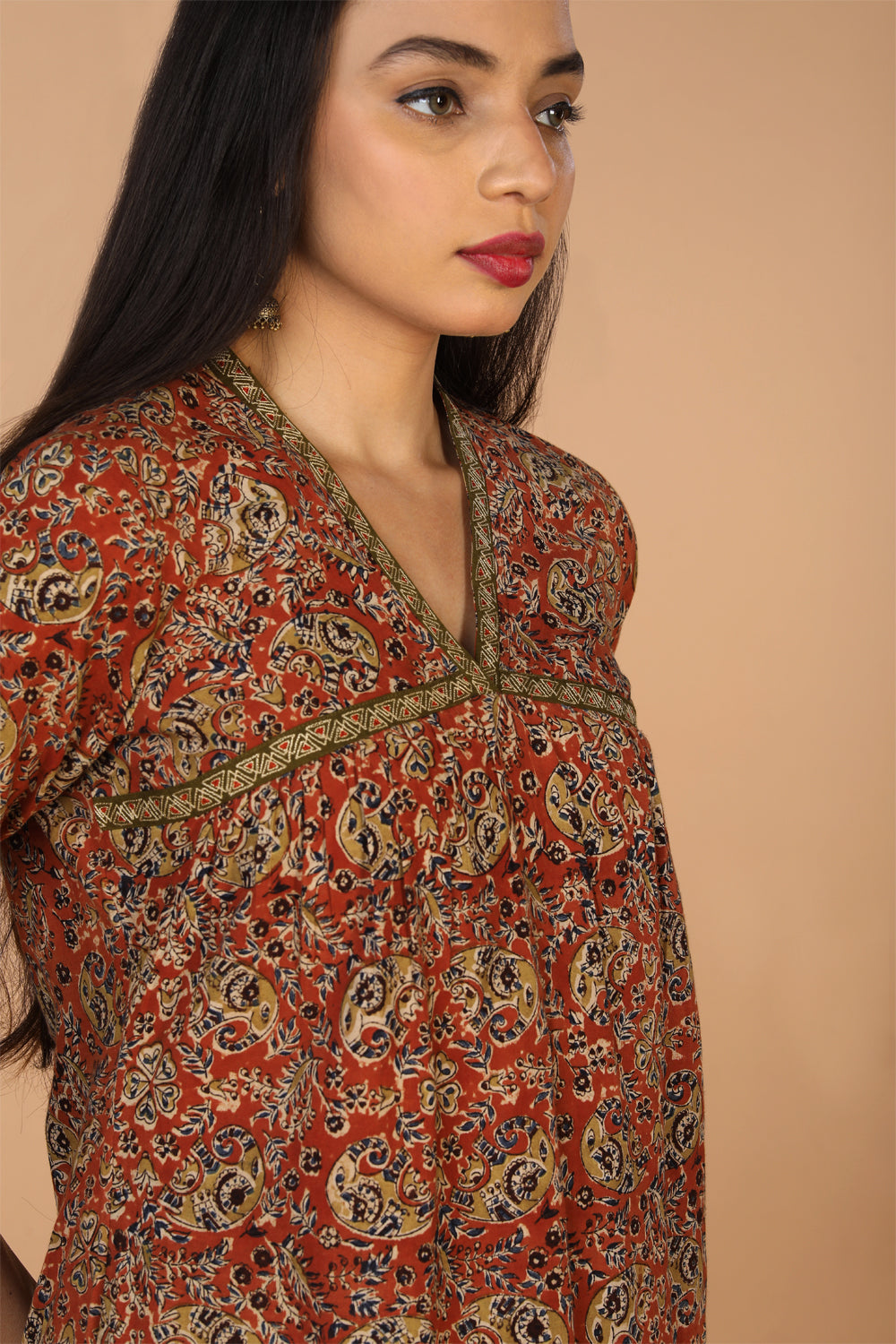 Embroidered cotton kalamkari kurti