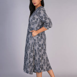 Grey Blue Kalamkari handblock printed dress
