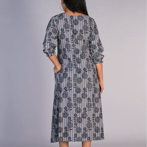 Grey Blue Kalamkari handblock printed dress