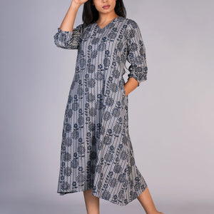 Grey Blue Kalamkari handblock printed dress