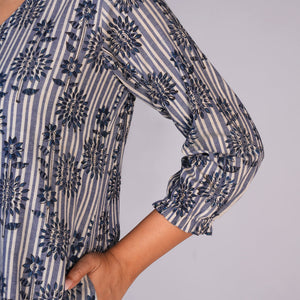 Grey Blue Kalamkari handblock printed dress