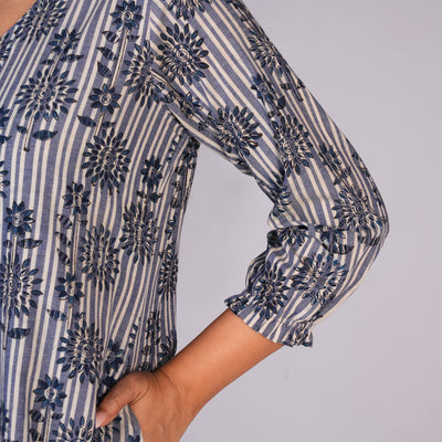 Grey Blue Kalamkari handblock printed dress