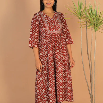 Embroidered cotton Bagh block printed  kurti