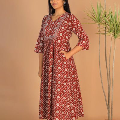 Embroidered cotton Bagh block printed  kurti