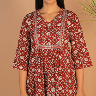 Embroidered cotton Bagh block printed  kurti