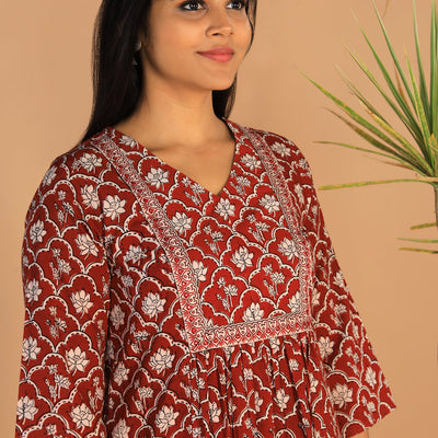 Embroidered cotton Bagh block printed  kurti
