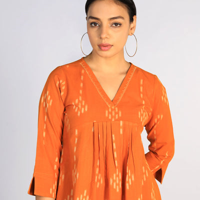 Hand embroidered cotton Pochampally Ikat dress
