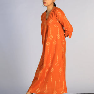 Hand embroidered cotton Pochampally Ikat dress