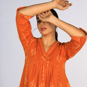 Hand embroidered cotton Pochampally Ikat dress