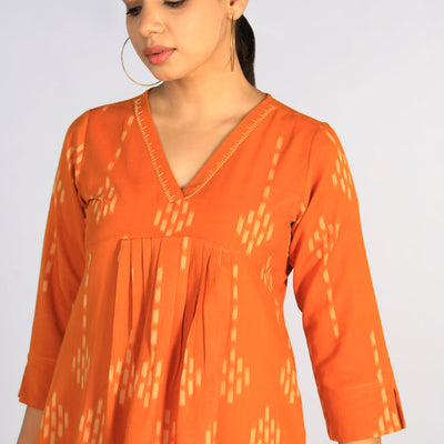 Hand embroidered cotton Pochampally Ikat dress