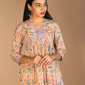 Floral Sanganeri hand block printed cotton Kurta