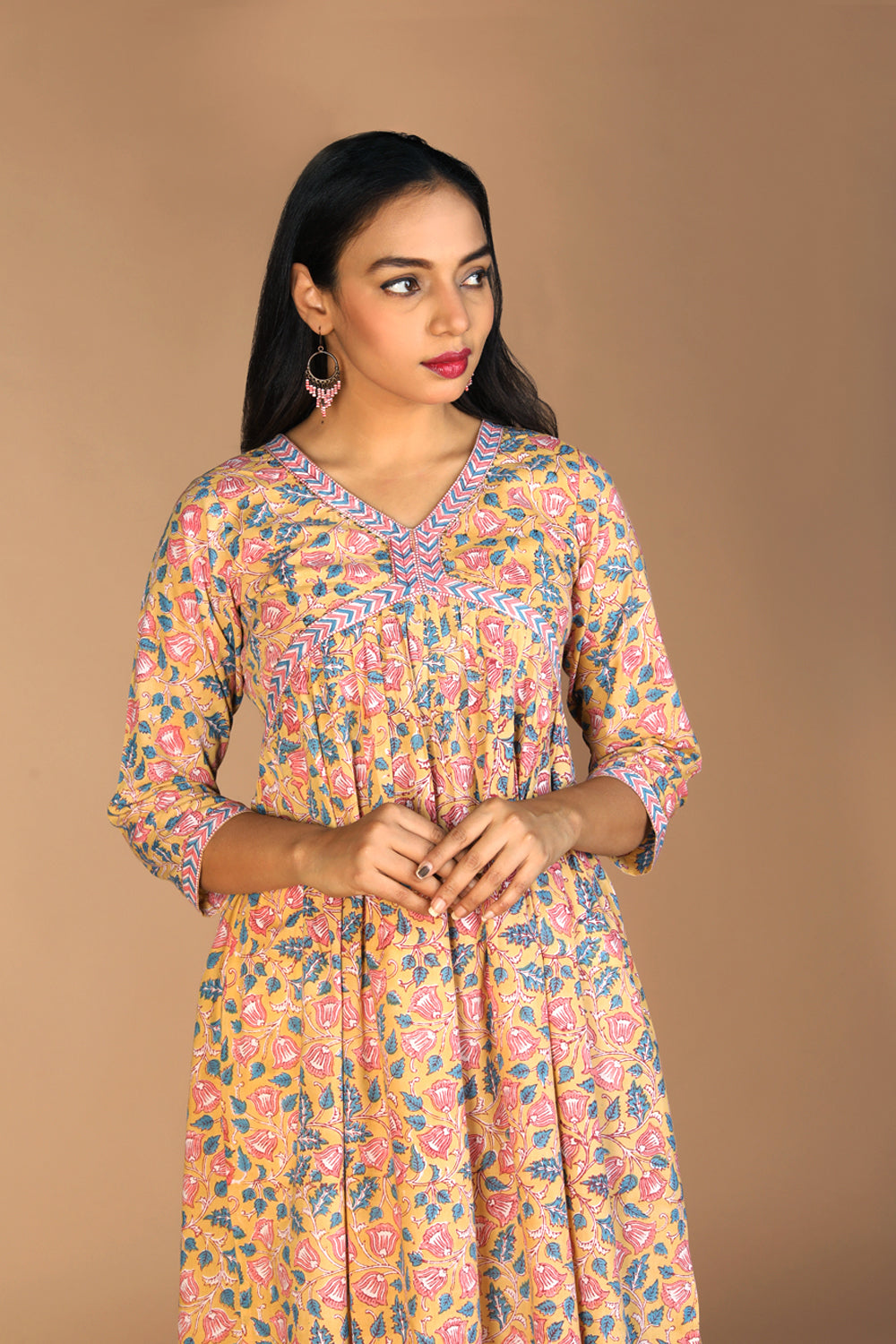 Floral Sanganeri hand block printed cotton Kurta