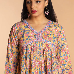 Floral Sanganeri hand block printed cotton Kurta
