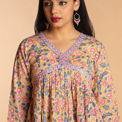 Floral Sanganeri hand block printed cotton Kurta