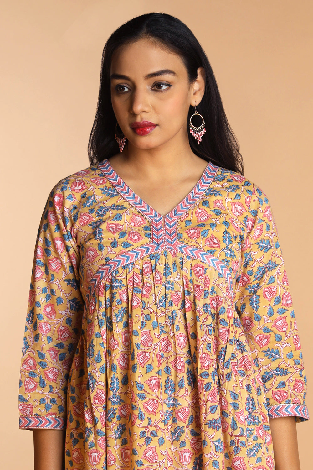 Floral Sanganeri hand block printed cotton Kurta